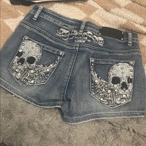 Maverick Blue Denim Skull Design Women's Shorts
